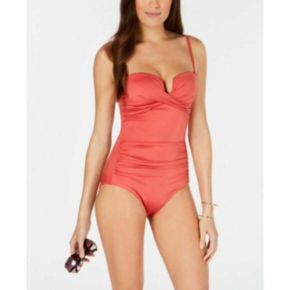 CALVIN KLEIN Bandeau shimmer Tummy-control Swimsuit sz 8 - Picture 6 of 11